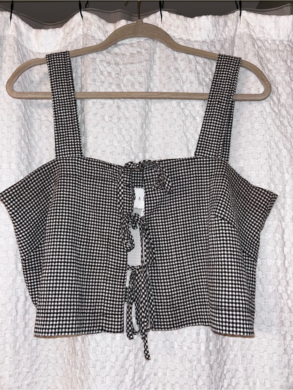 Mable Gingham Lace-Up Crop Top in Black & White - NWOT